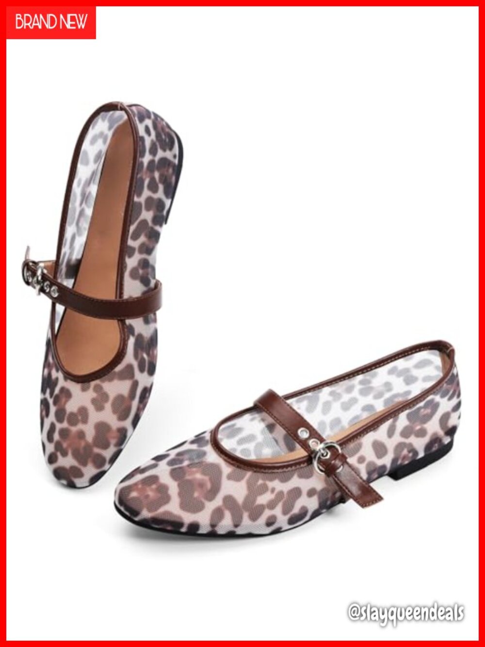 Leopard Print Mesh Ballet Flats Pointed Toe Slip On Women's Shoes